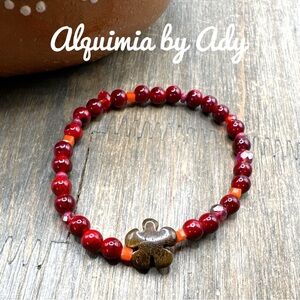 6mm red turquoise and red jasper beaded bracelet tigers eye